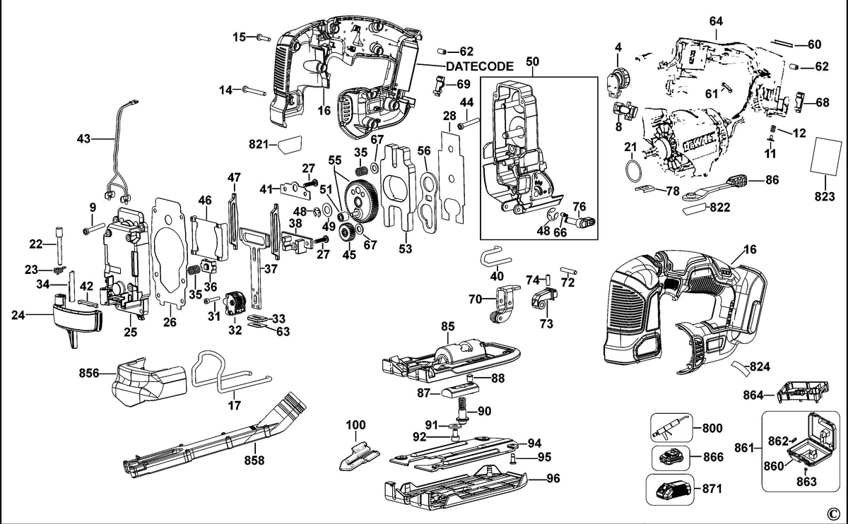 Vue éclatée DeWalt DCS334 Type 1 - planche 1