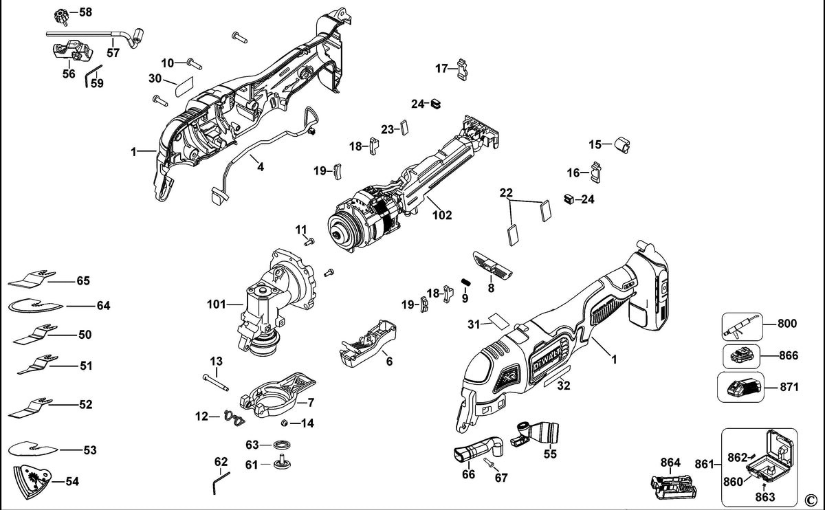 Vue éclatée DeWalt DCS355 Type 1 - planche 1