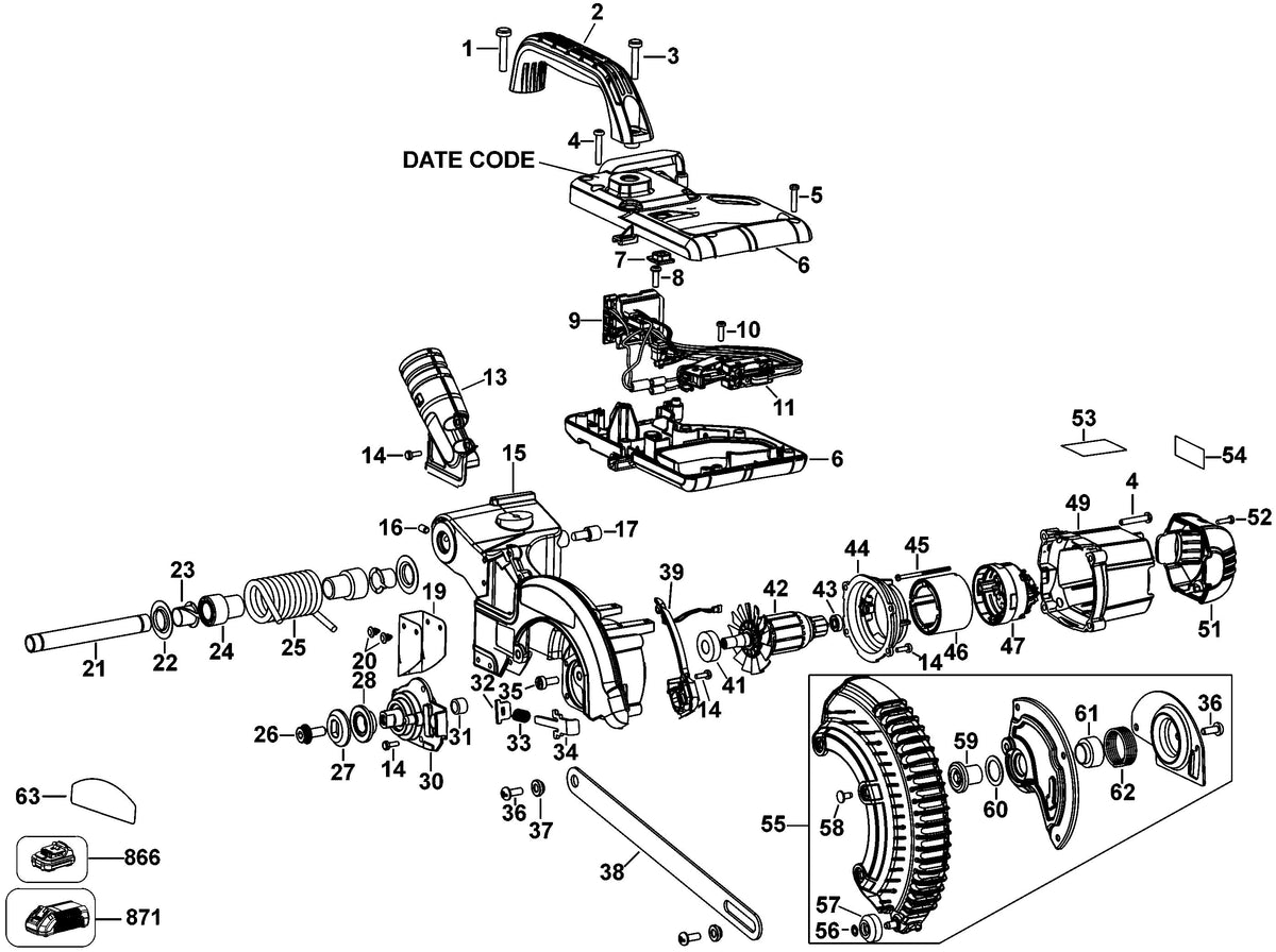 Vue éclatée DeWalt DCS365N Type 1 - planche 2