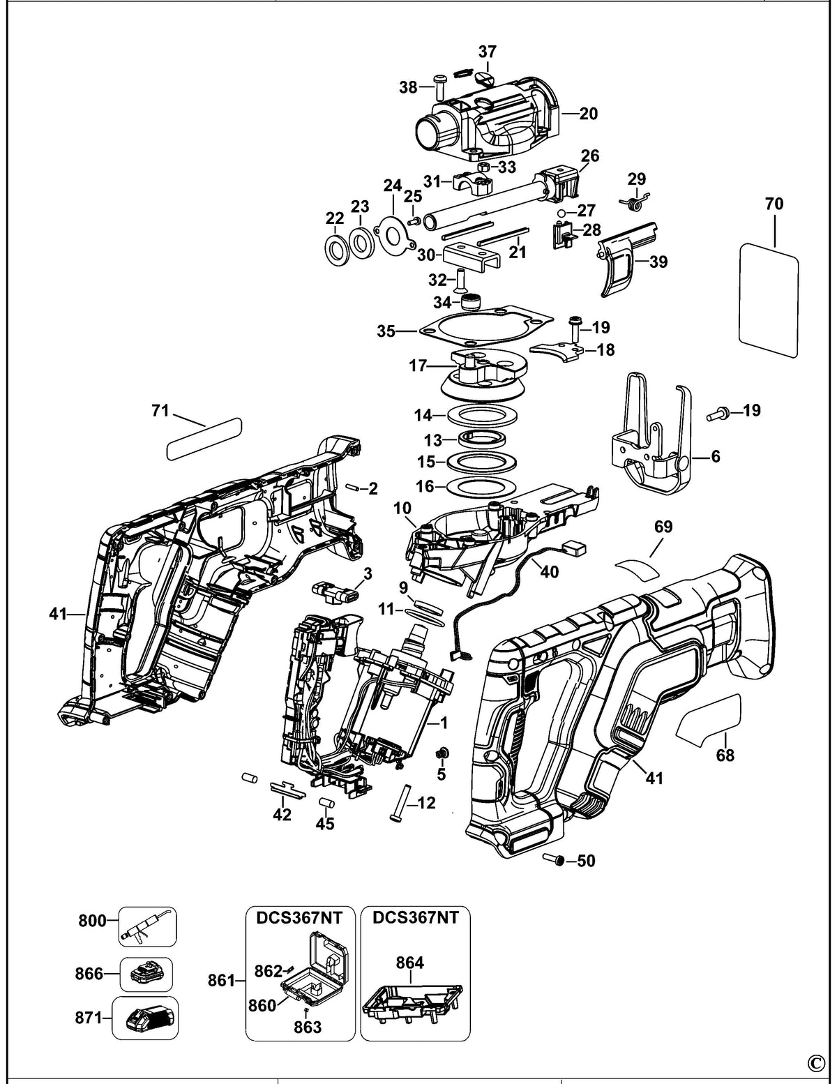 Vue éclatée DeWalt DCS367 Type 1 - planche 1