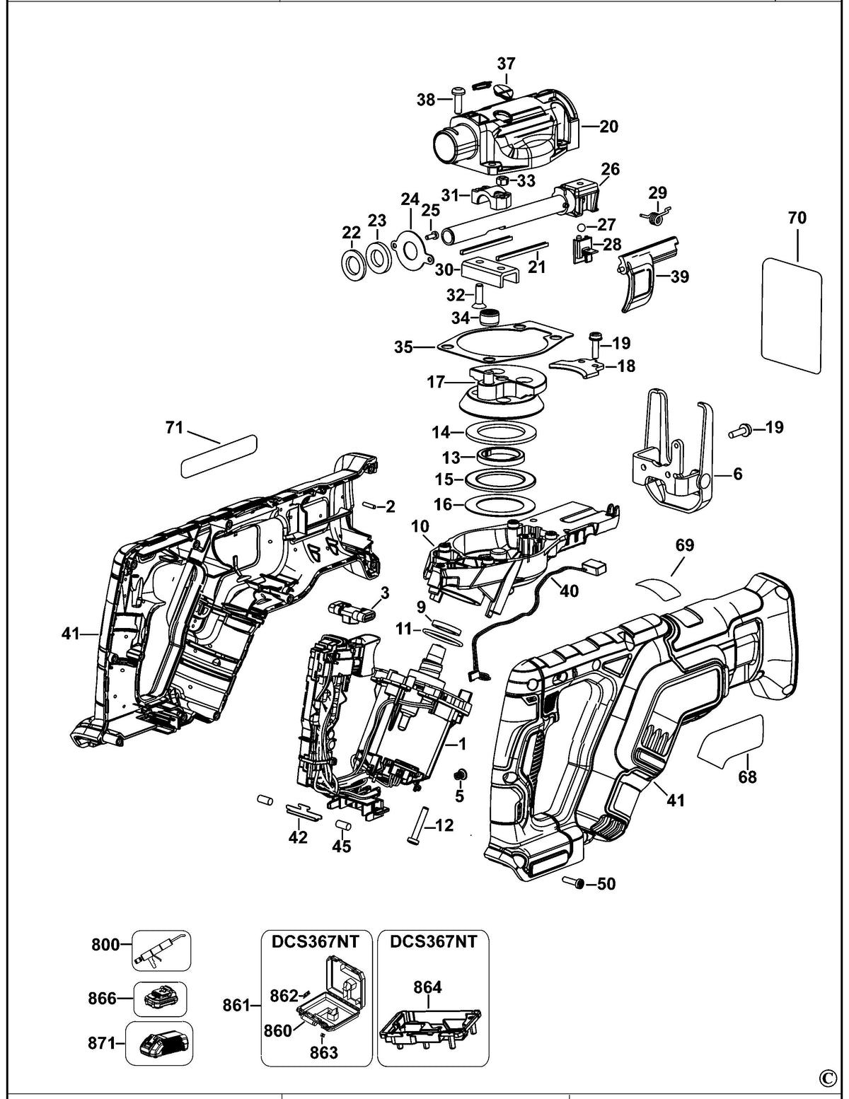 Vue éclatée DeWalt DCS367 Type 10 - planche 1