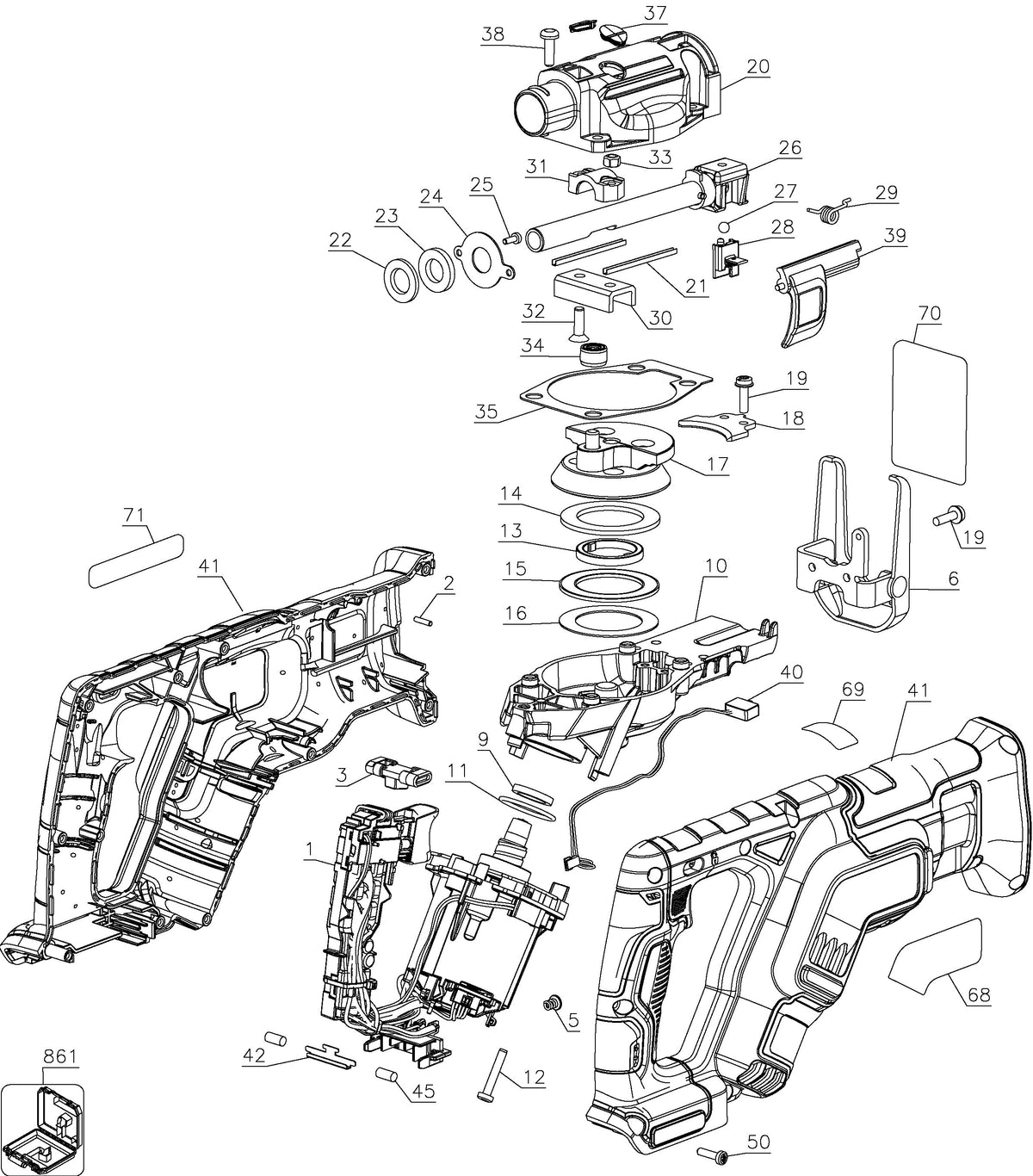 Vue éclatée DeWalt DCS367N Type 1 - planche 1