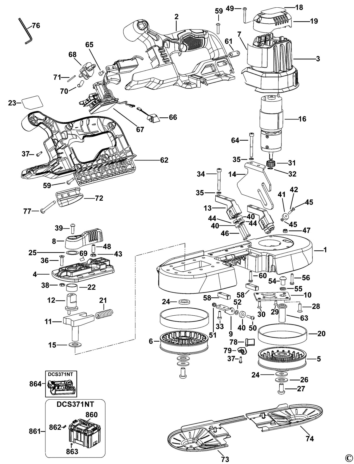 Vue éclatée DeWalt DCS371 Type 1 - planche 1