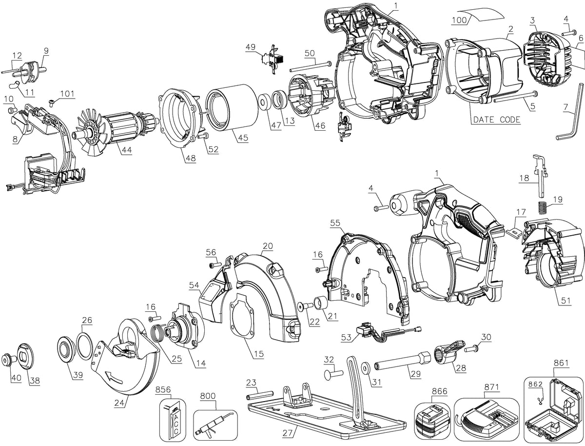 Vue éclatée DeWalt DCS373KN Type 1 - planche 1