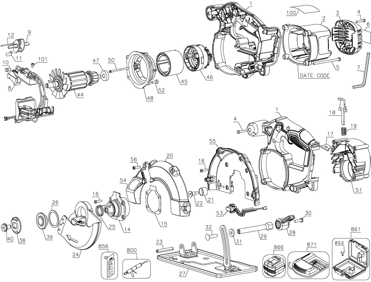 Vue éclatée DeWalt DCS373KN Type 2 - planche 1
