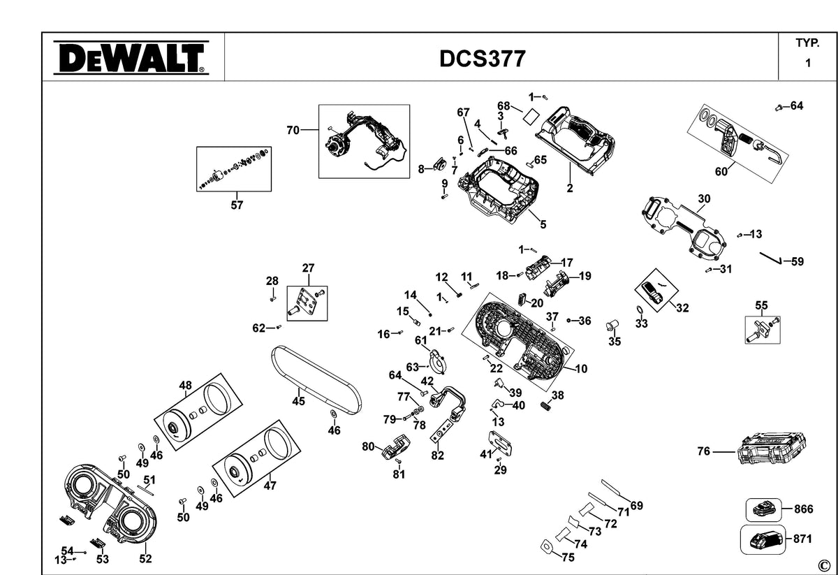Vue éclatée DeWalt DCS377NT Type 1 - planche 1