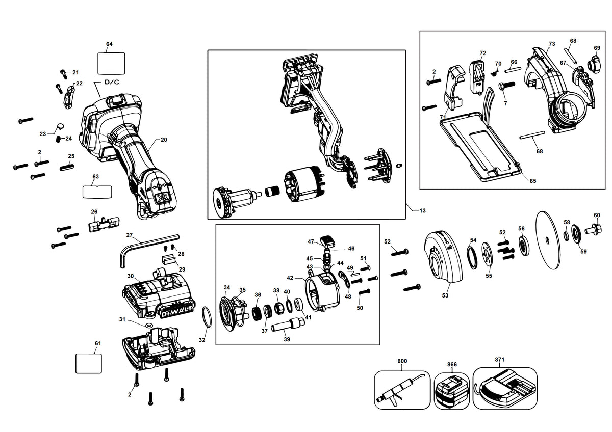 Vue éclatée DeWalt DCS438E2T Type 1 - planche 1