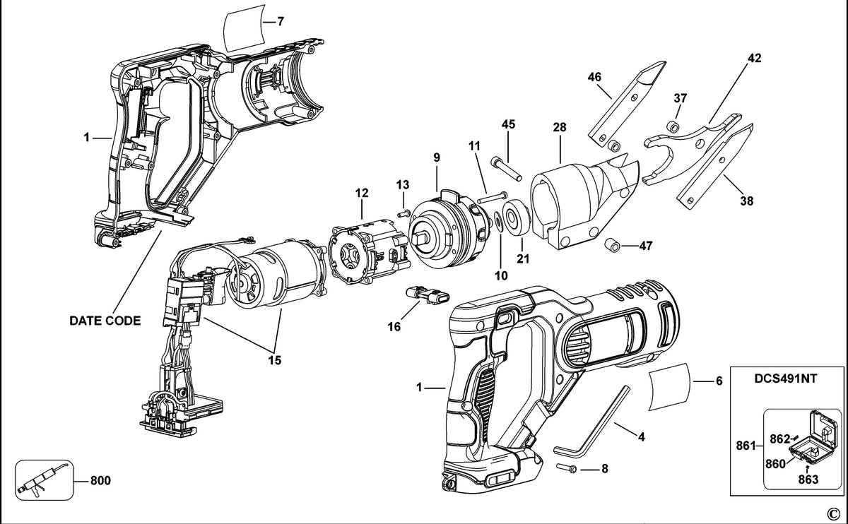 Vue éclatée DeWalt DCS491 Type 1 - planche 1