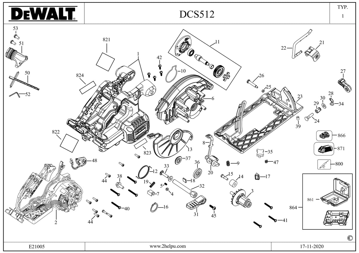 Vue éclatée DeWalt DCS512P2 Type 1 - planche 1