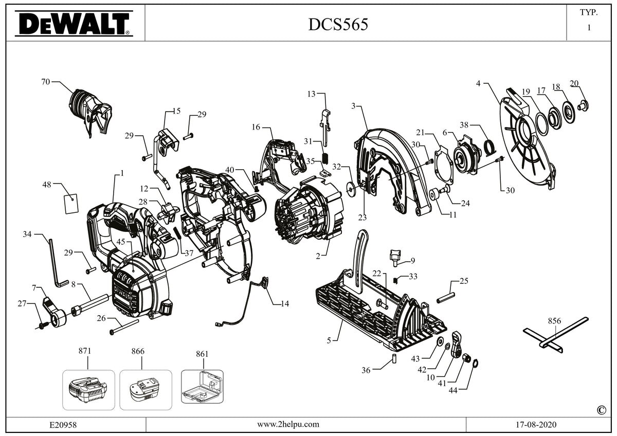 Vue éclatée DeWalt DCS565N Type 1 - planche 1