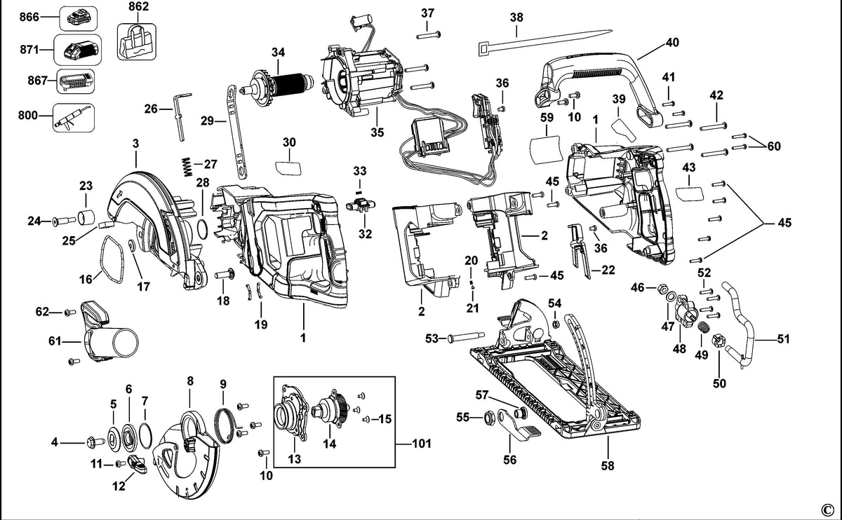 Vue éclatée DeWalt DCS577 Type 1 - planche 1