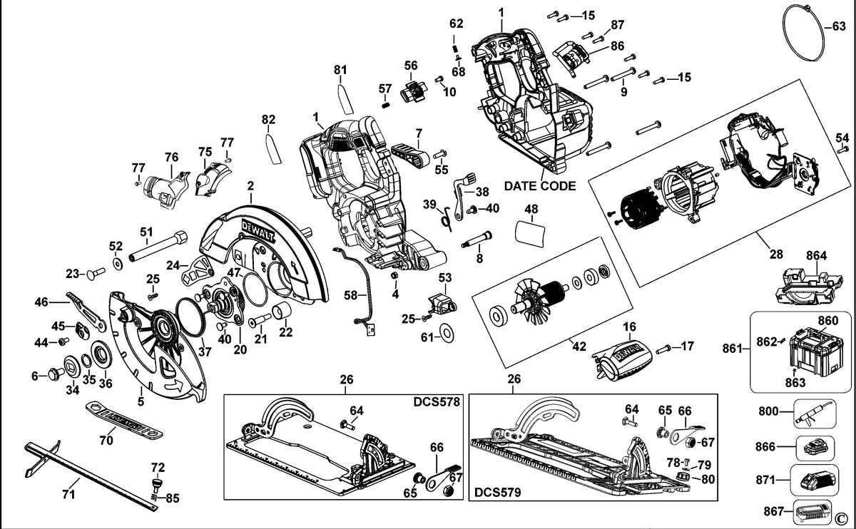 Vue éclatée DeWalt DCS579 Type 1 - planche 1