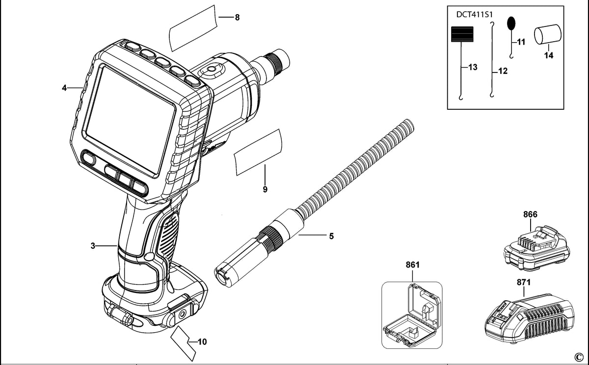 Vue éclatée DeWalt DCT411 Type 1 - planche 1