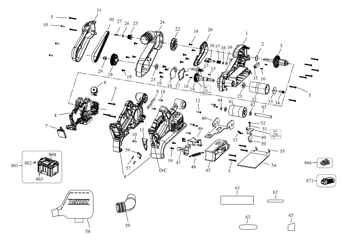 Vue éclatée DeWalt DCW220P2 Type 1 - planche 1