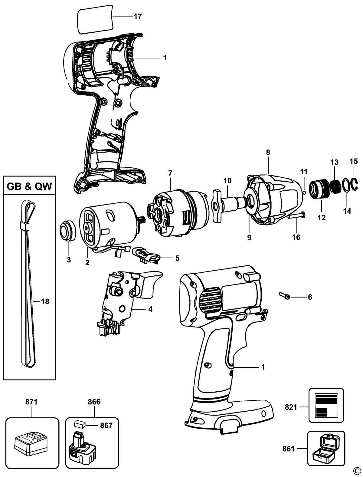 Vue éclatée DeWalt DW052K Type 1 - planche 1