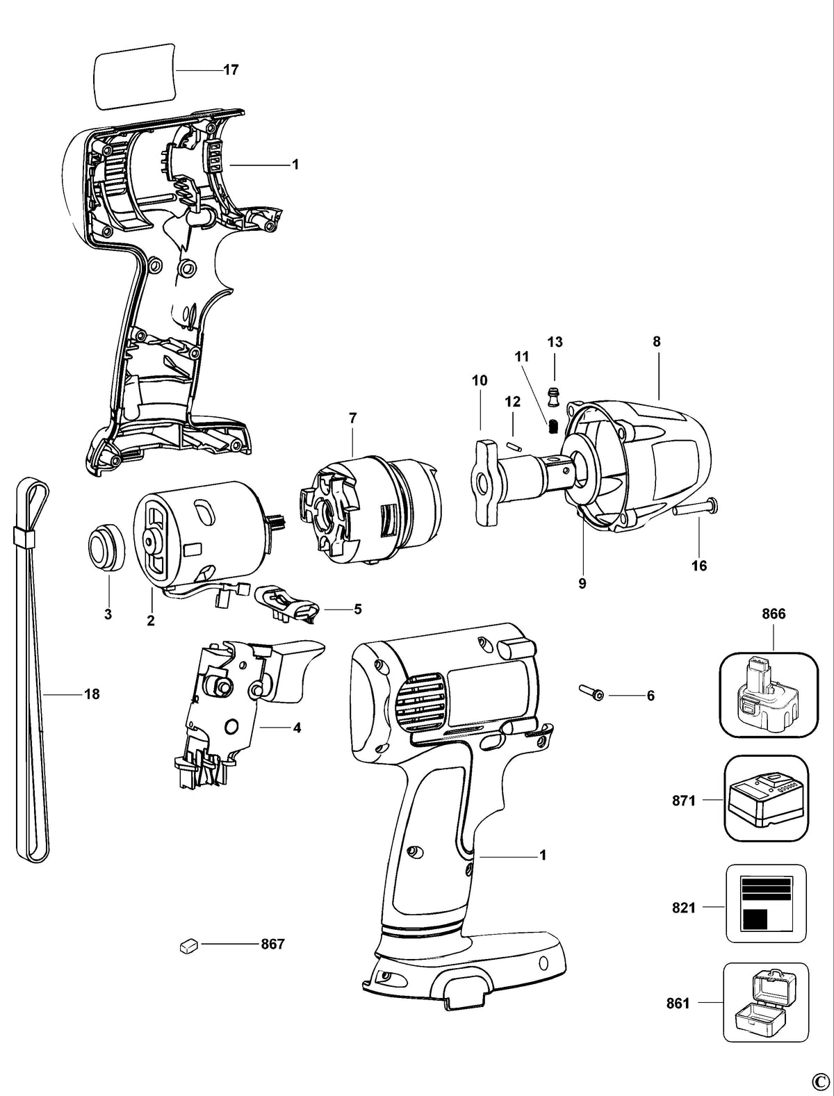 Vue éclatée DeWalt DW053K Type 1 - planche 1