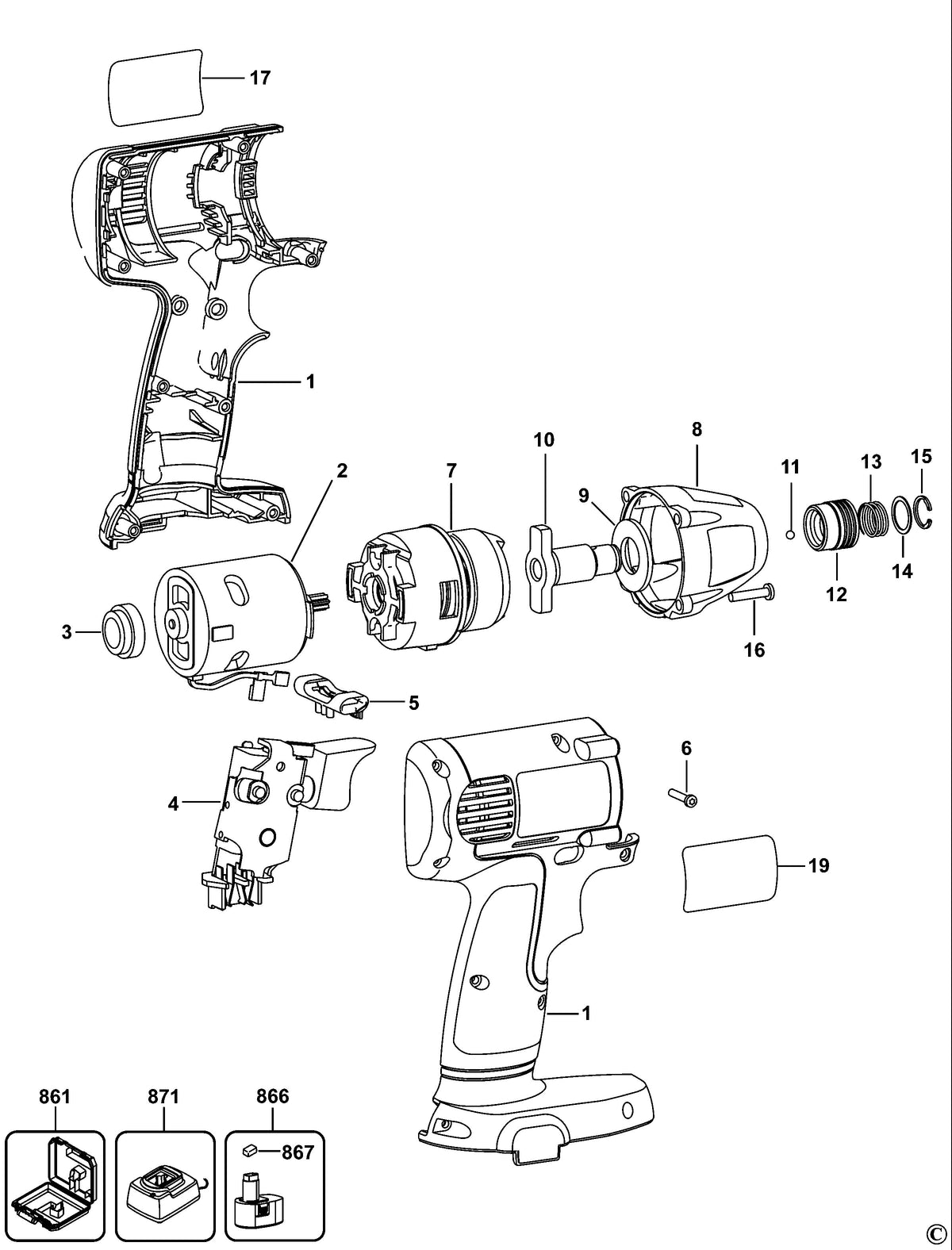 Vue éclatée DeWalt DW054K Type 1 - planche 1