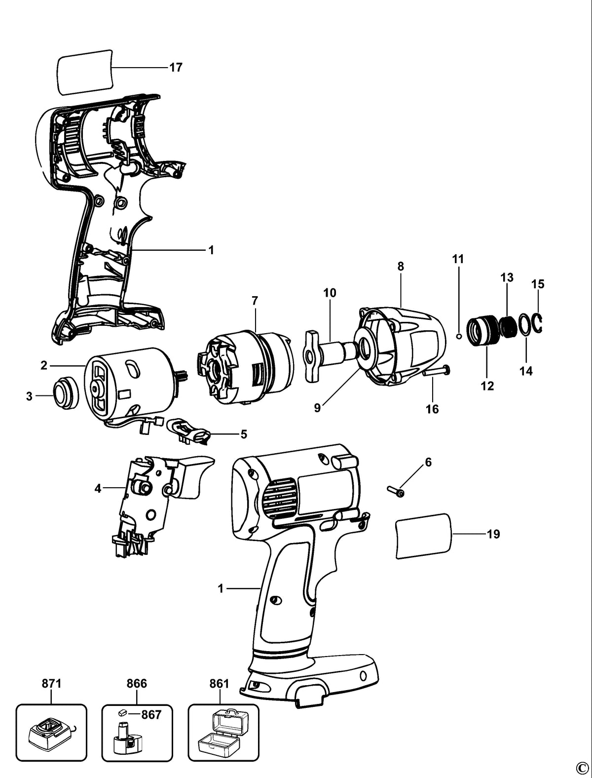 Vue éclatée DeWalt DW056K Type 1 - planche 1