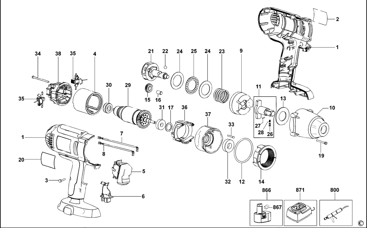 Vue éclatée DeWalt DW059K Type 1 - planche 1