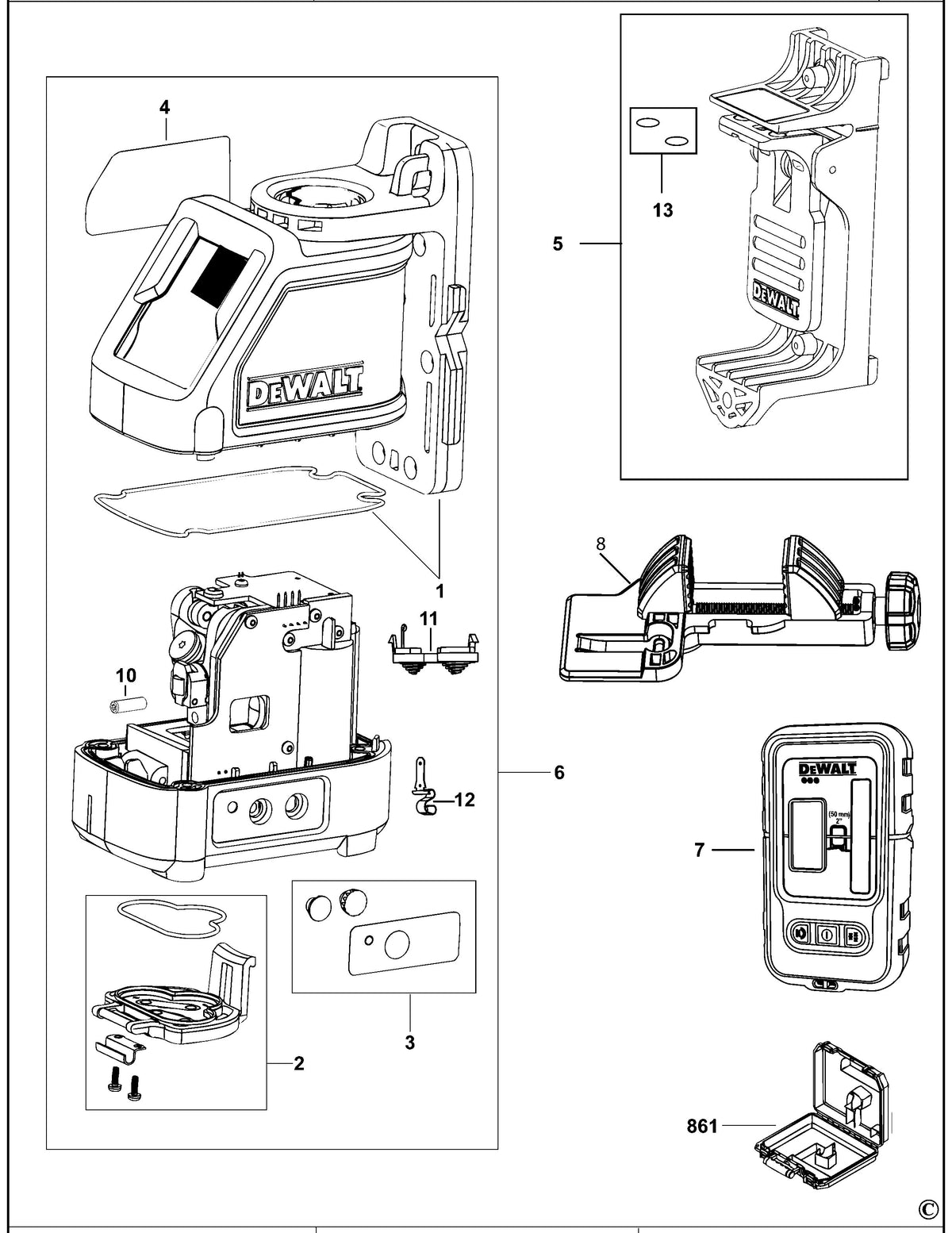 Vue éclatée DeWalt DW088K Type 2 - planche 1