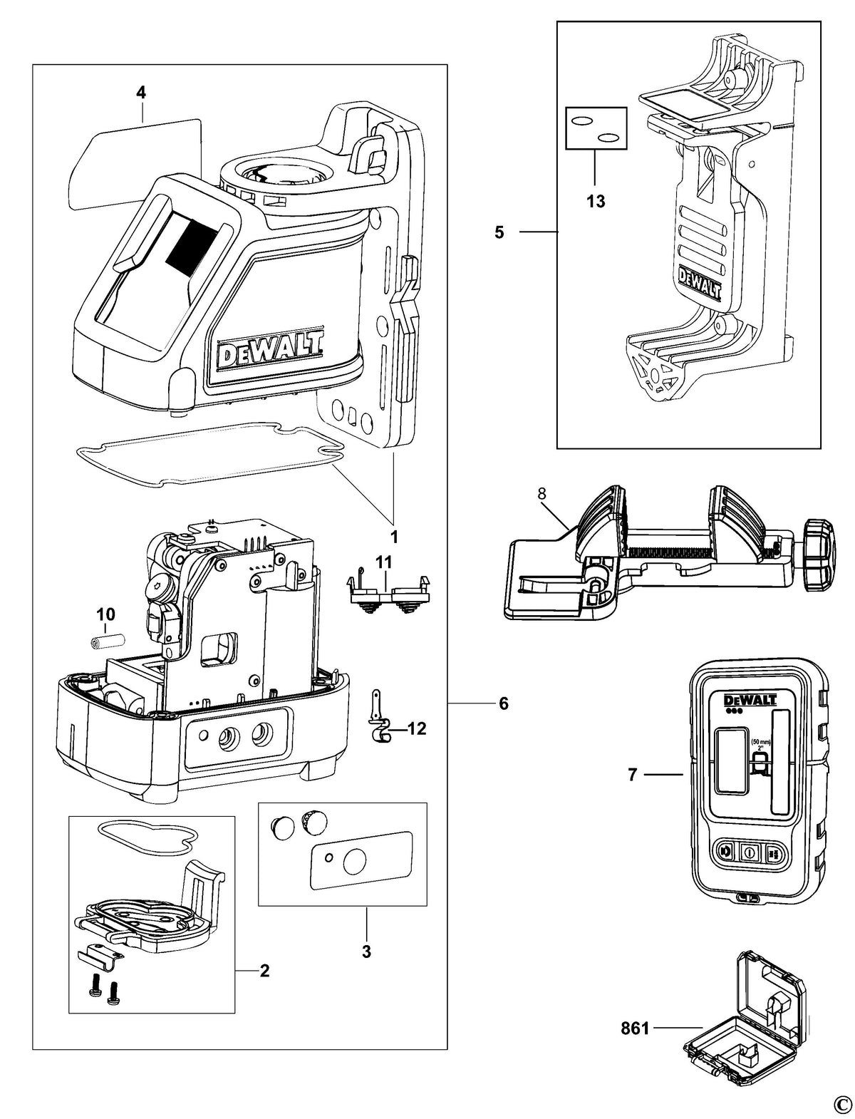 Vue éclatée DeWalt DW088KD Type 1 - planche 1