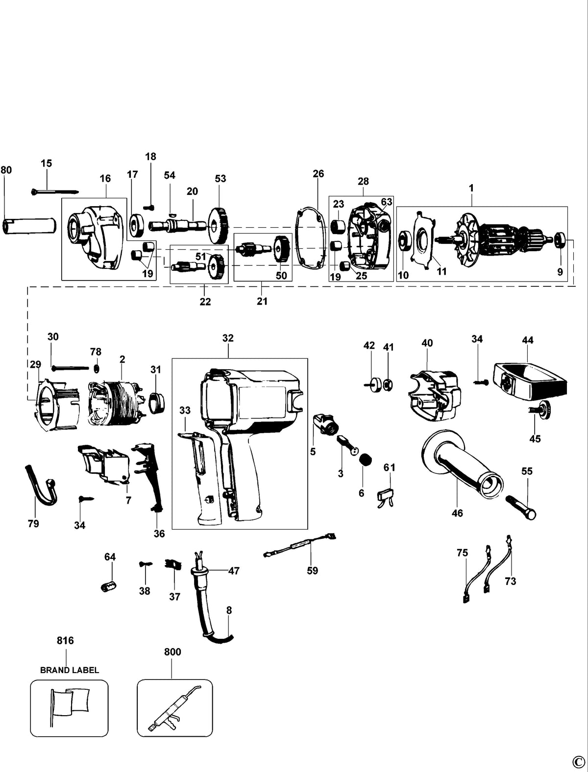 Vue éclatée DeWalt DW134 Type 1 - planche 1