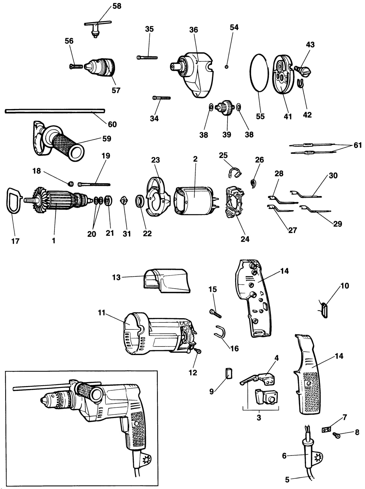 Vue éclatée DeWalt DW150 Type 1 - planche 1