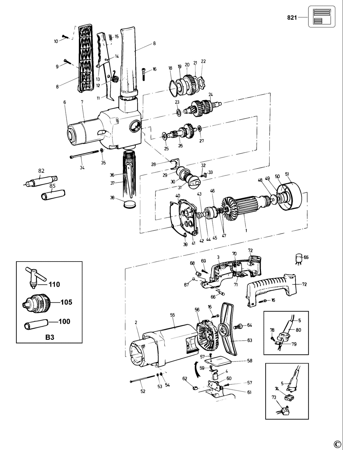 Vue éclatée DeWalt DW152 Type 1 - planche 1