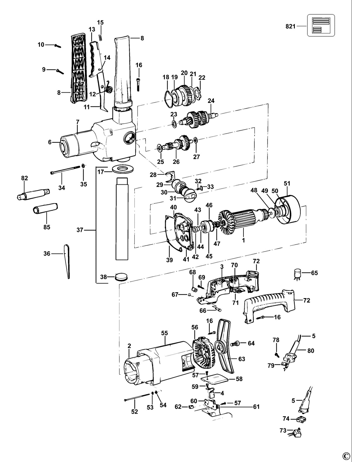 Vue éclatée DeWalt DW152 Type 2 - planche 1