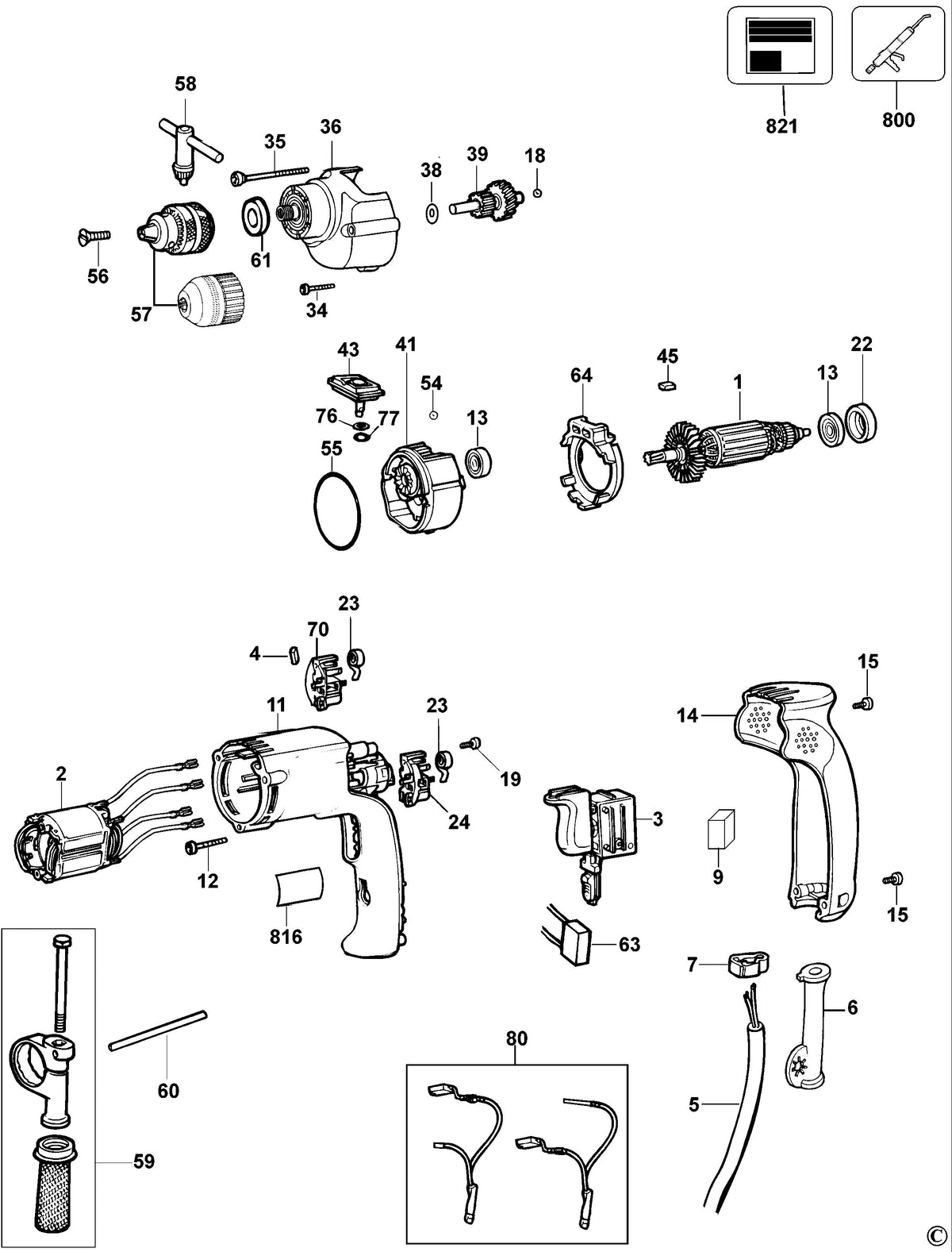 Vue éclatée DeWalt DW206 Type 2 - planche 1