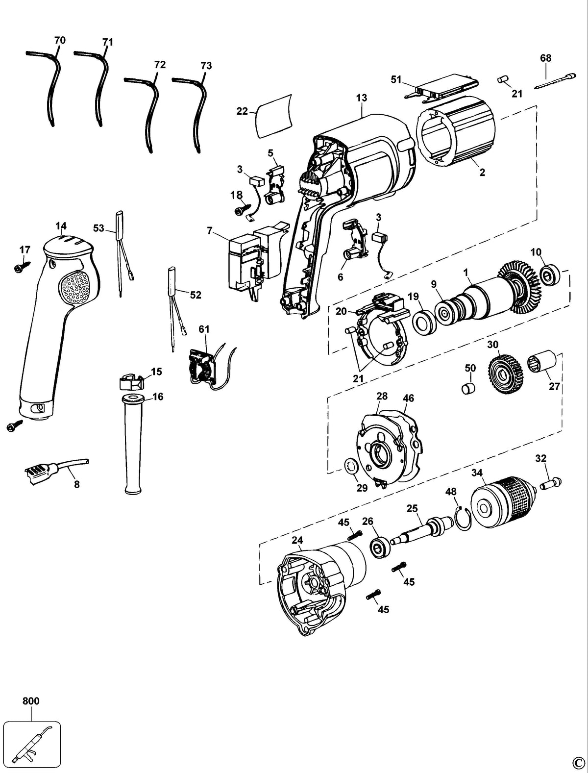 Vue éclatée DeWalt DW217 Type 2 - planche 1