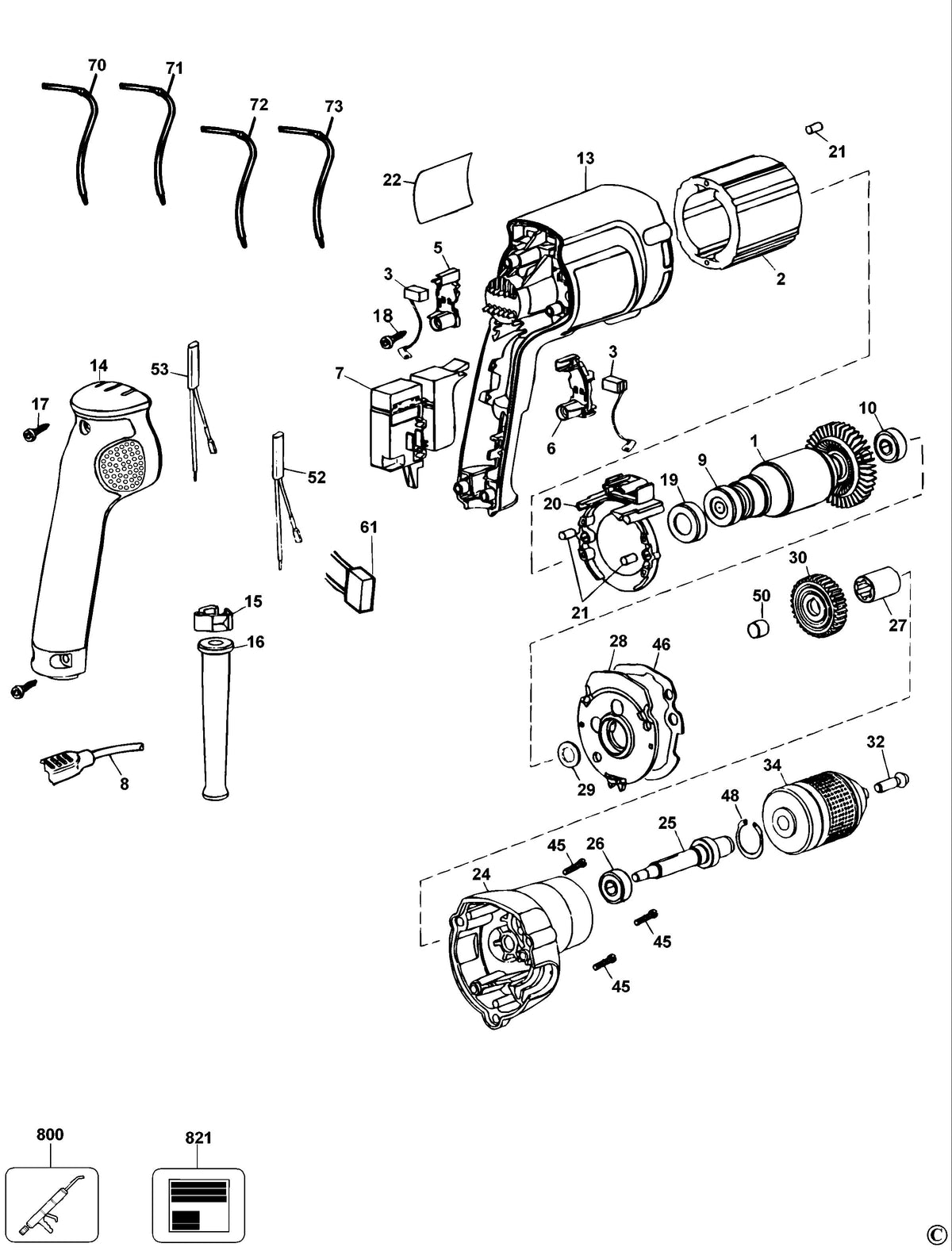 Vue éclatée DeWalt DW217 Type 3 - planche 1