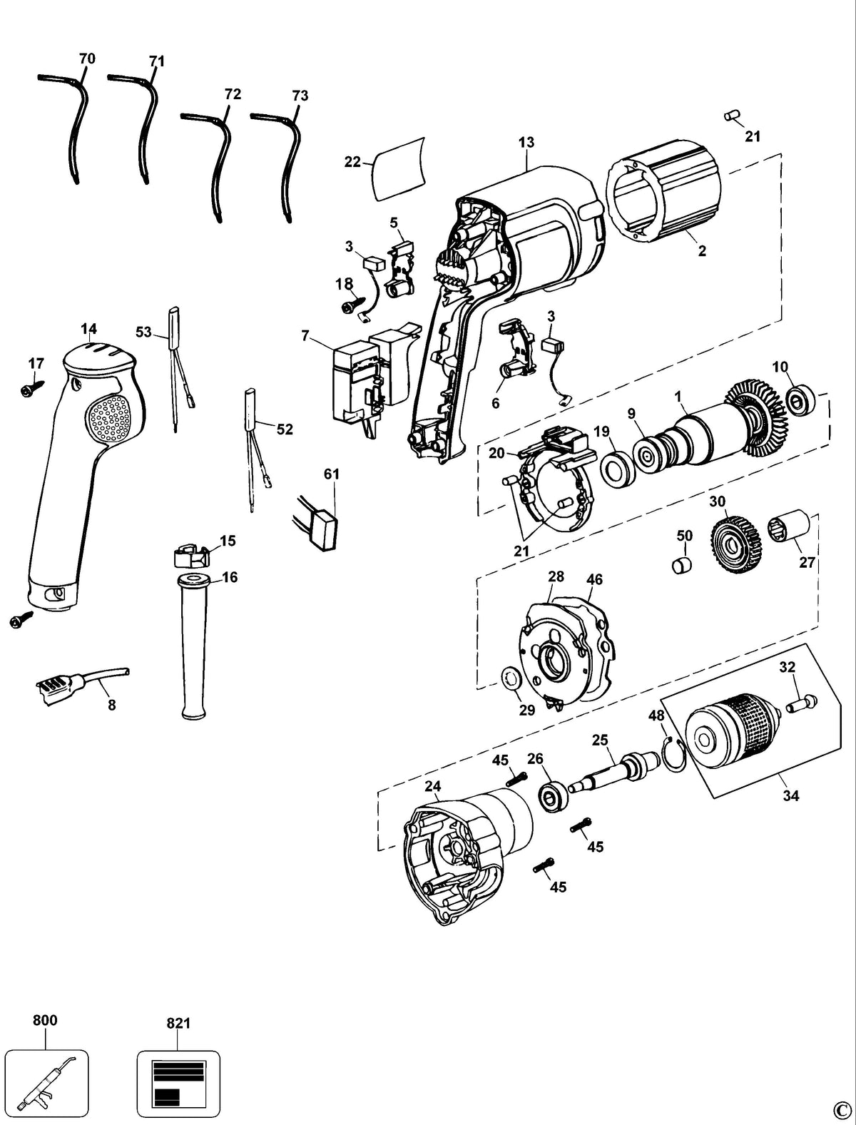 Vue éclatée DeWalt DW217 Type 4 - planche 1