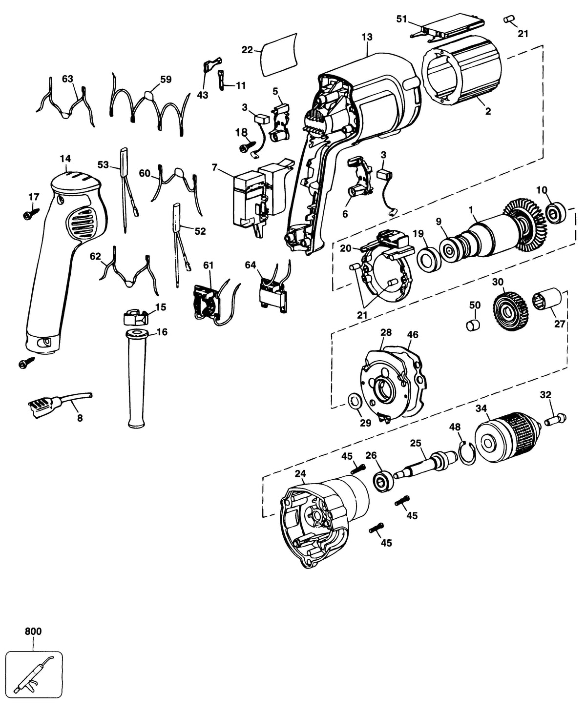 Vue éclatée DeWalt DW217 Type 1 - planche 1