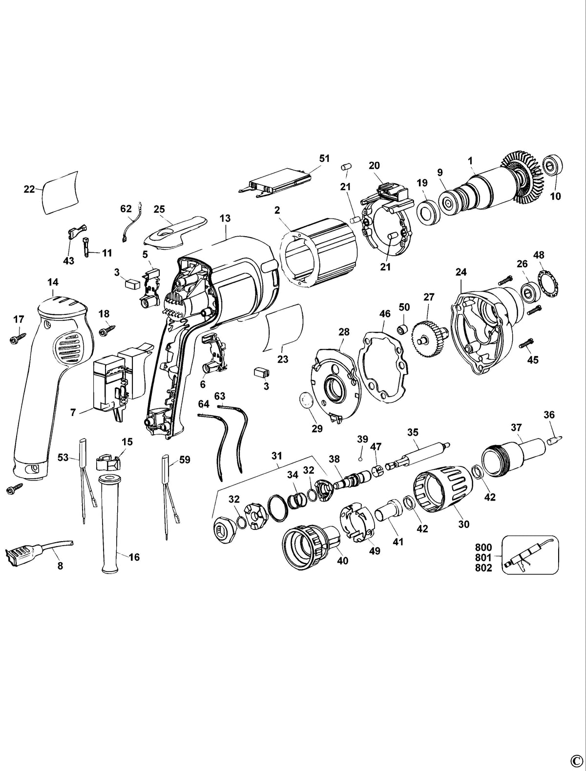 Vue éclatée DeWalt DW256 Type 1 - planche 1