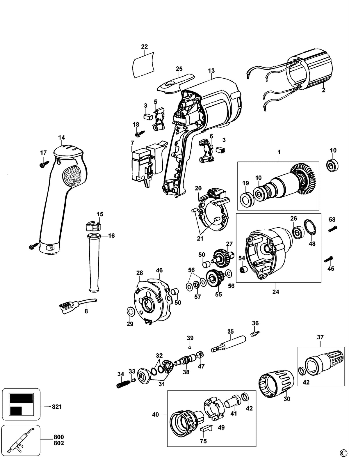 Vue éclatée DeWalt DW257 Type 4 - planche 1