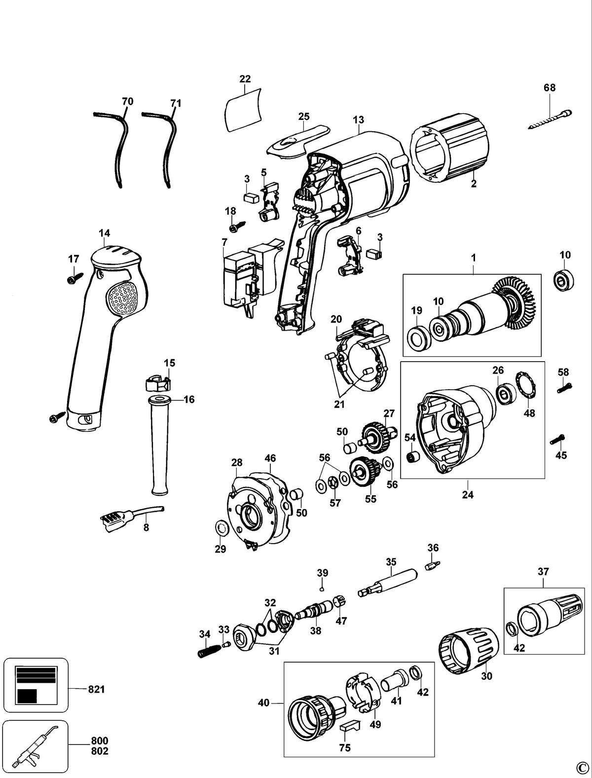 Vue éclatée DeWalt DW257 Type 2 - planche 1