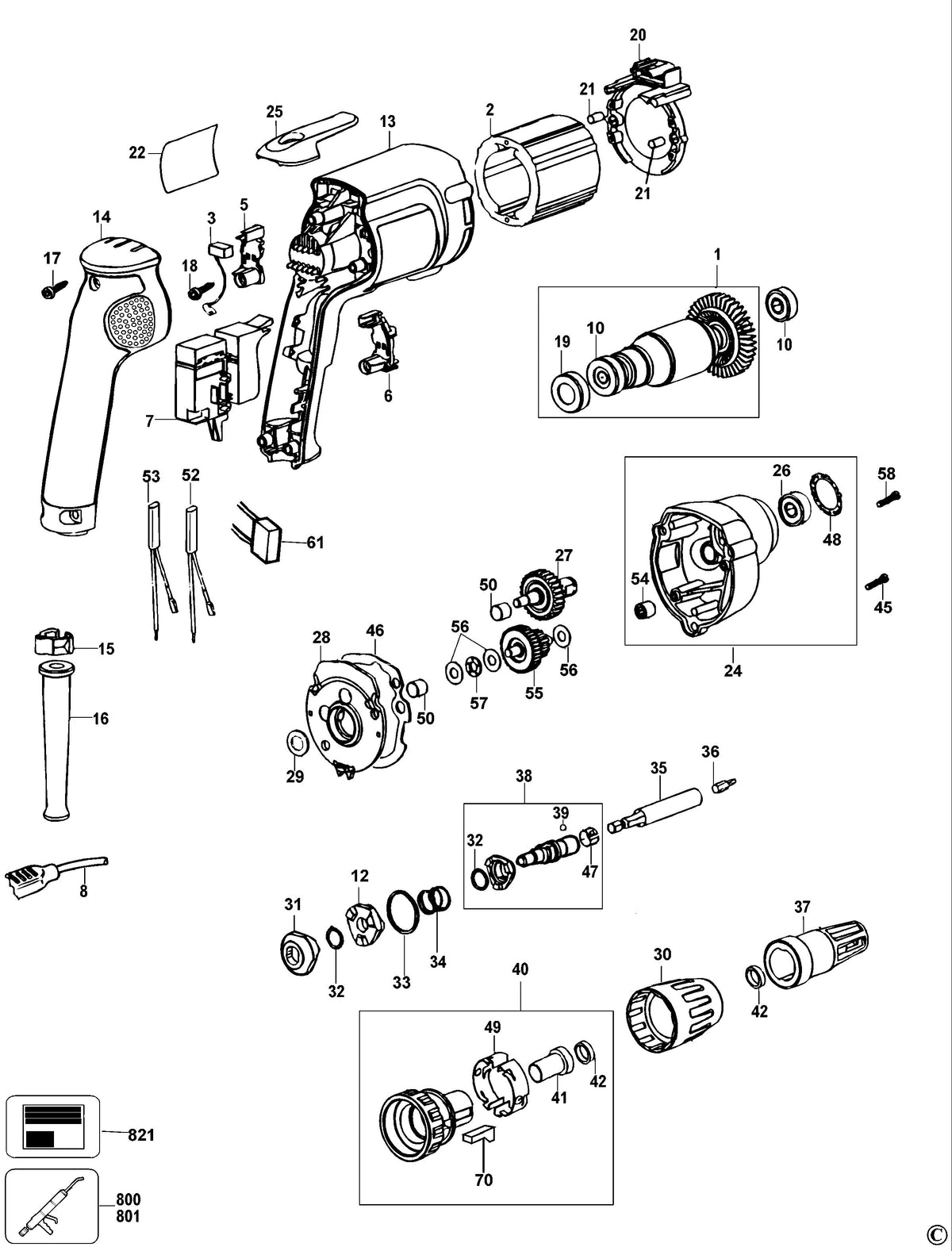 Vue éclatée DeWalt DW258 Type 2 - planche 1