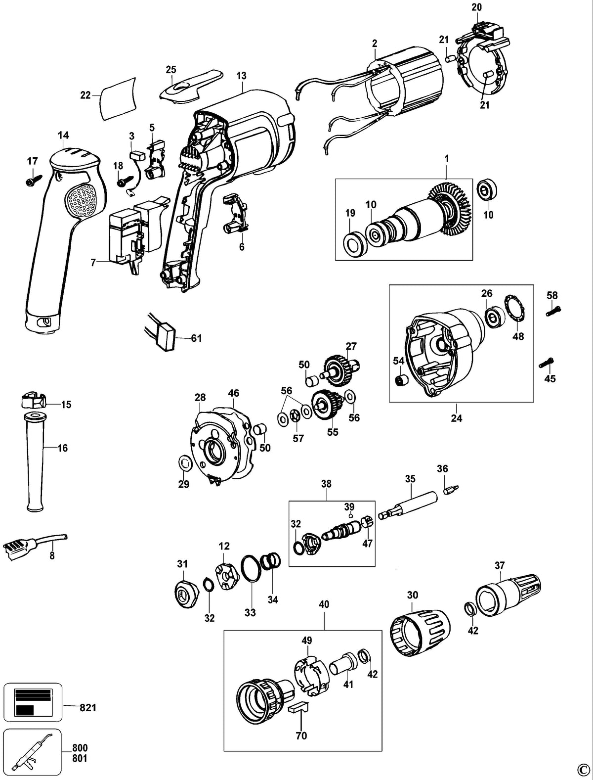 Vue éclatée DeWalt DW258 Type 3 - planche 1