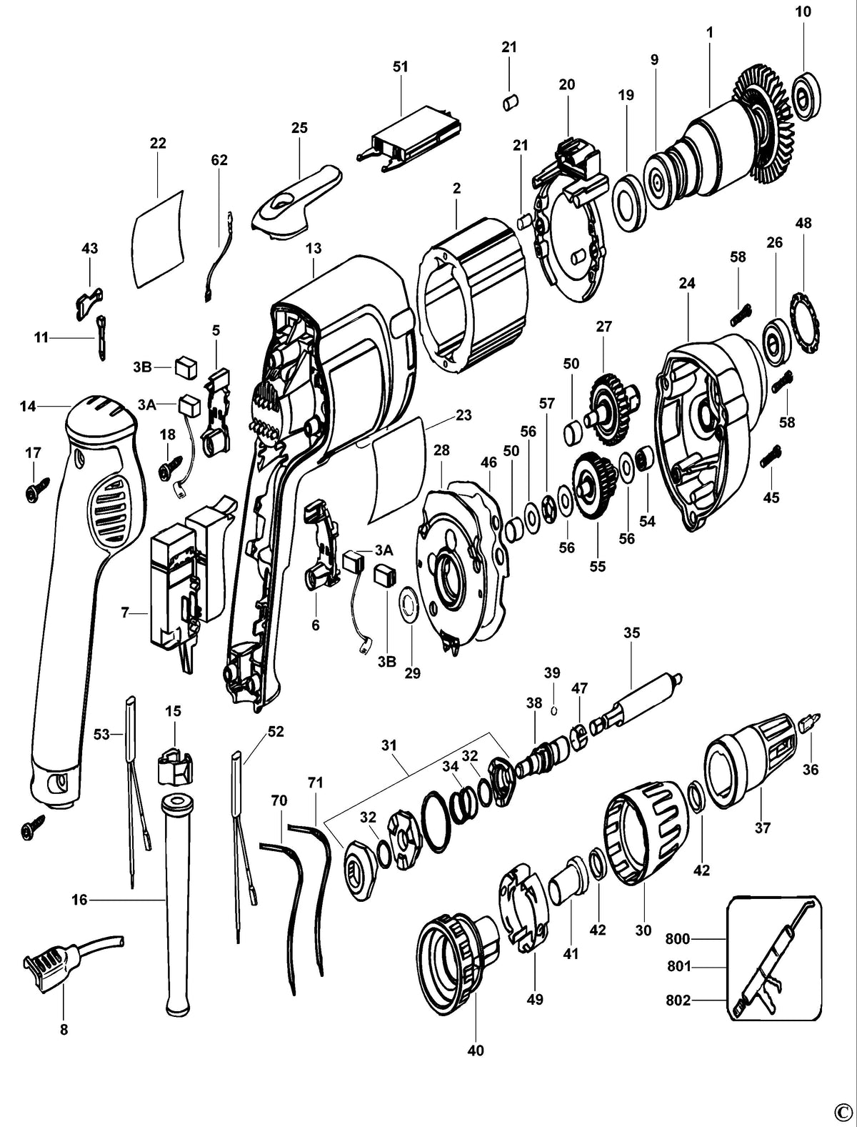 Vue éclatée DeWalt DW258 Type 1 - planche 1