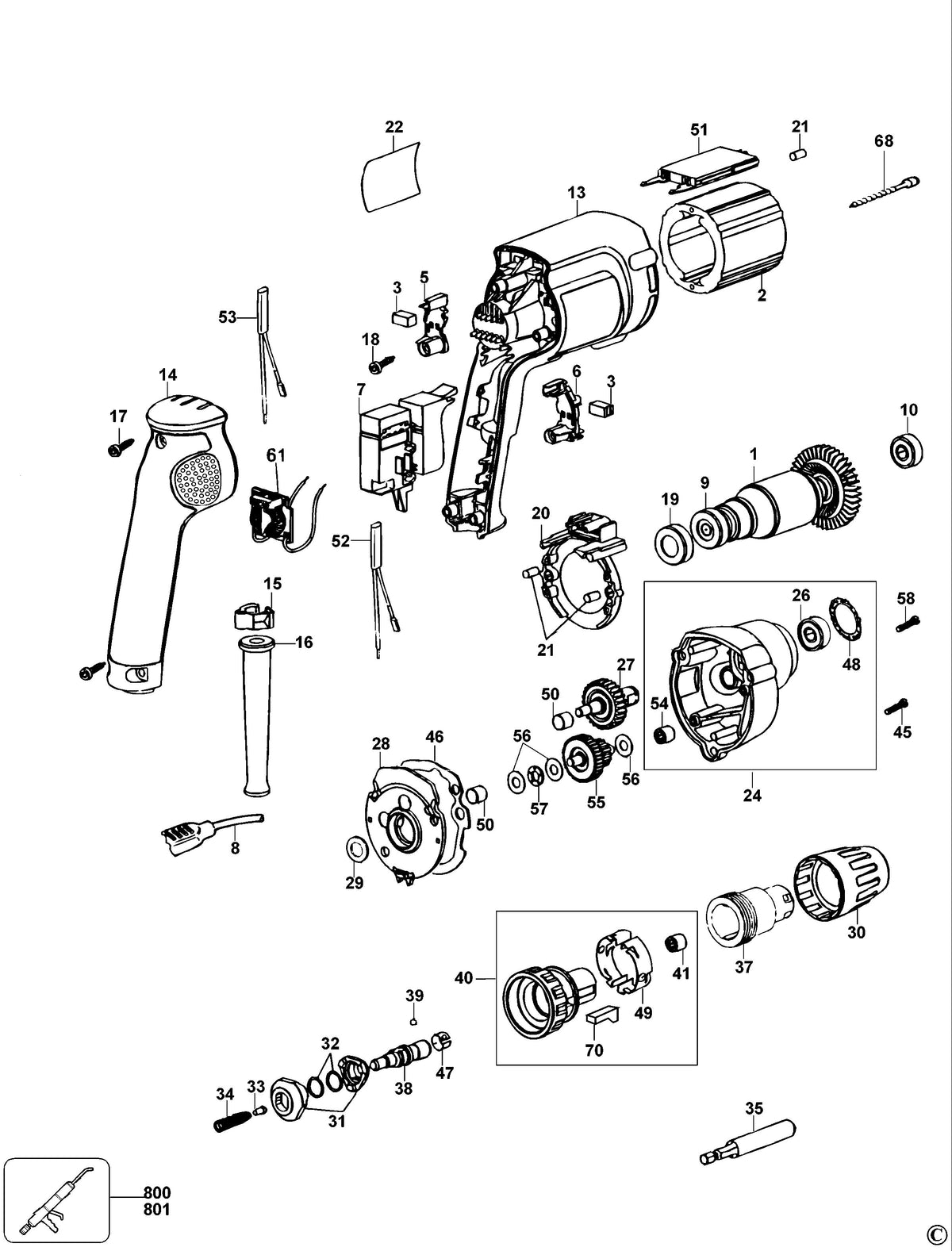 Vue éclatée DeWalt DW263K Type 2 - planche 1