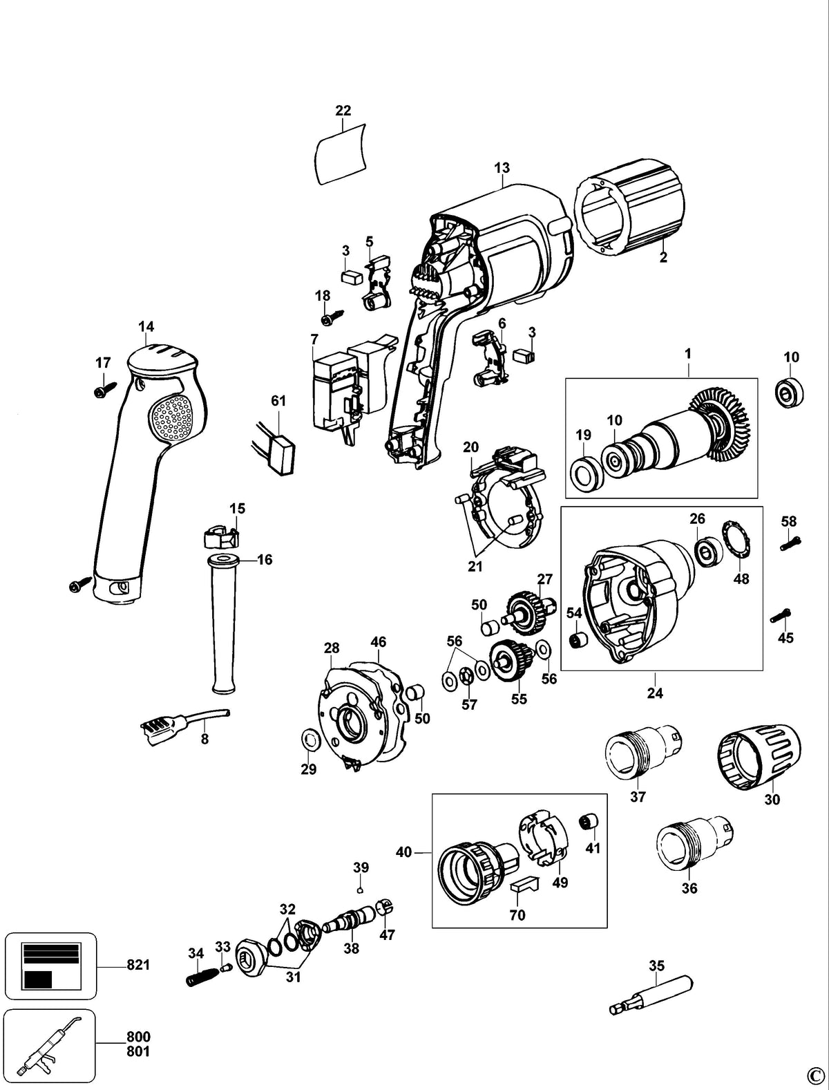 Vue éclatée DeWalt DW263K Type 3 - planche 1
