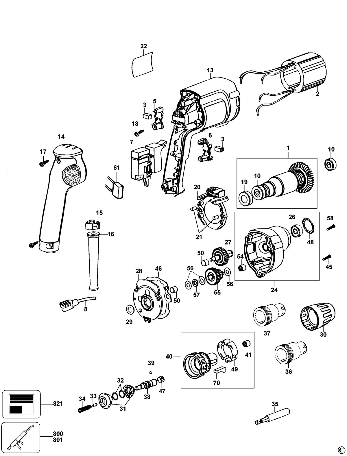 Vue éclatée DeWalt DW263K Type 4 - planche 1