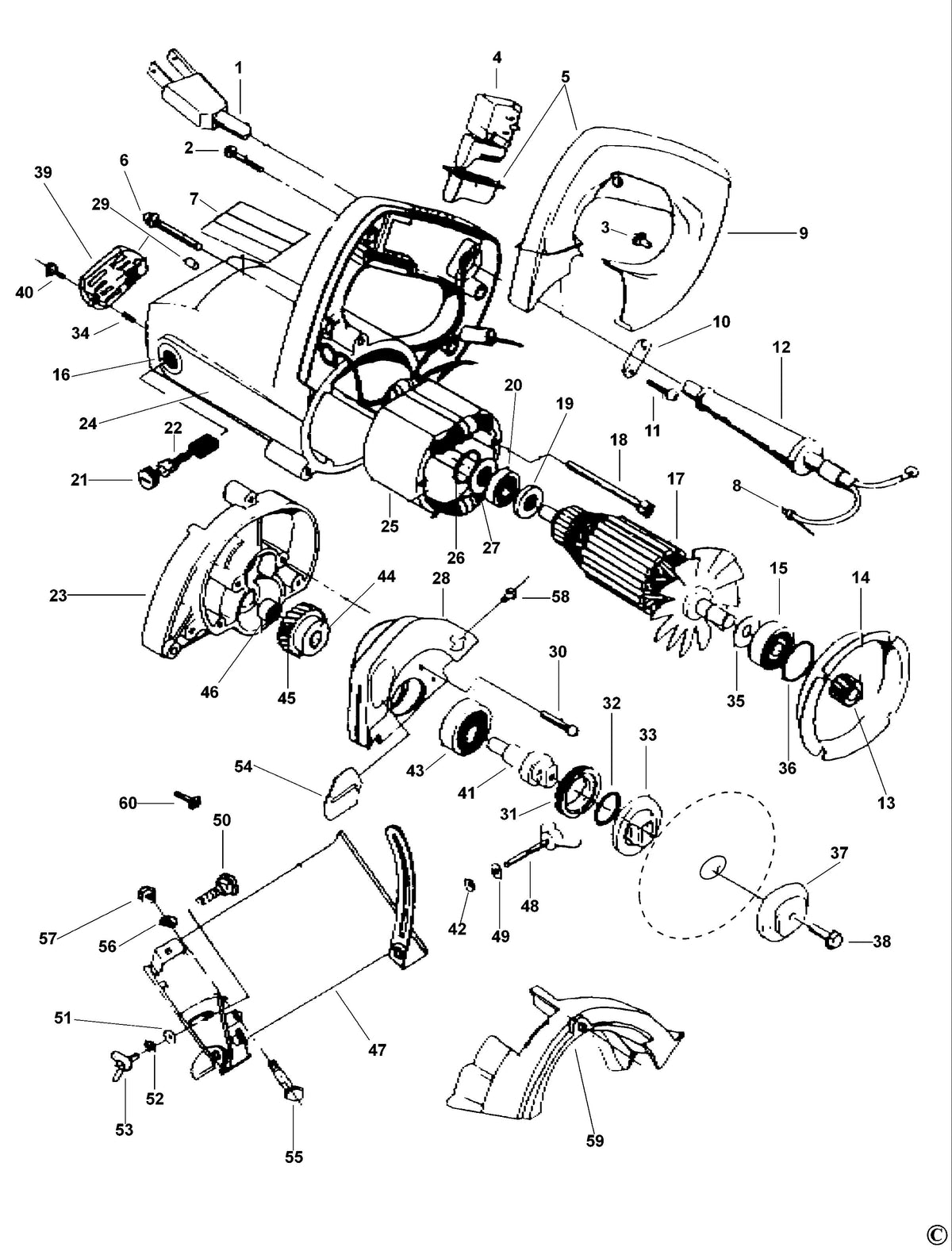 Vue éclatée DeWalt DW301 Type 1 - planche 1