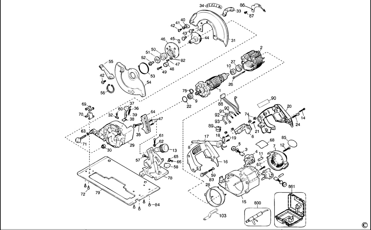 Vue éclatée DeWalt DW384-46 Type 1 - planche 1