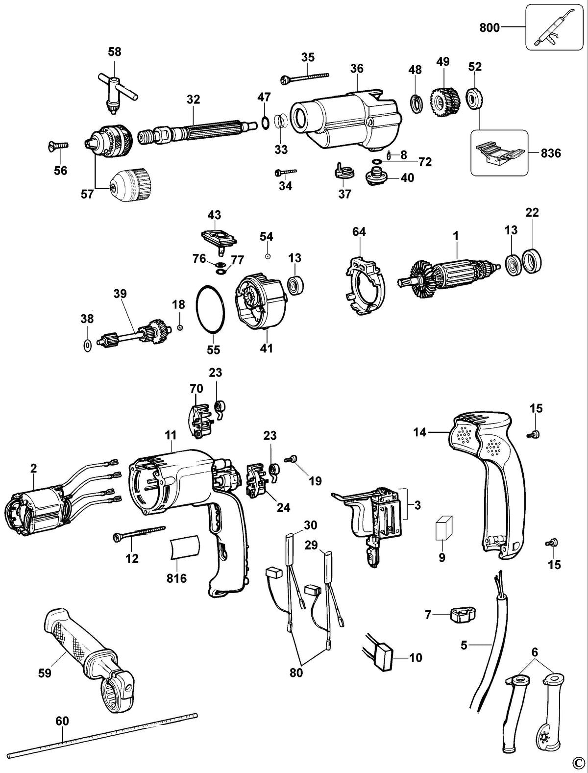 Vue éclatée DeWalt DW505 Type 3 - planche 1