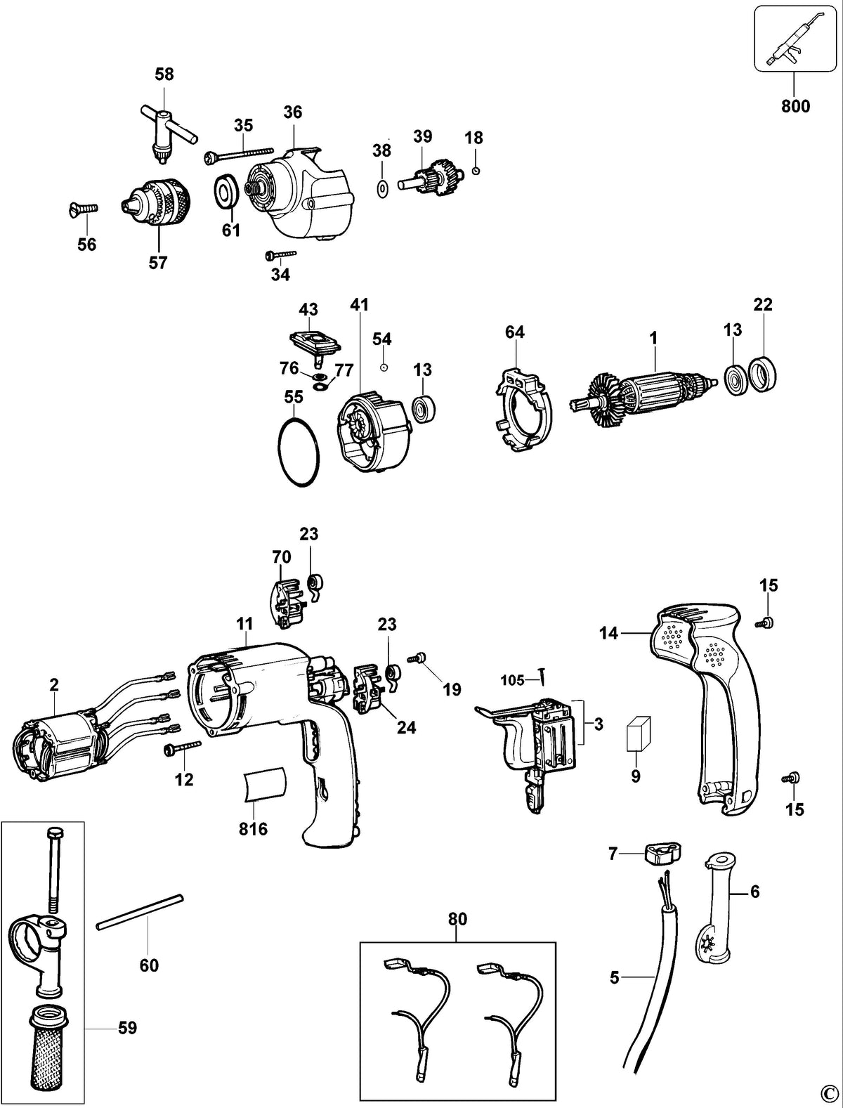 Vue éclatée DeWalt DW511 Type 1 - planche 1