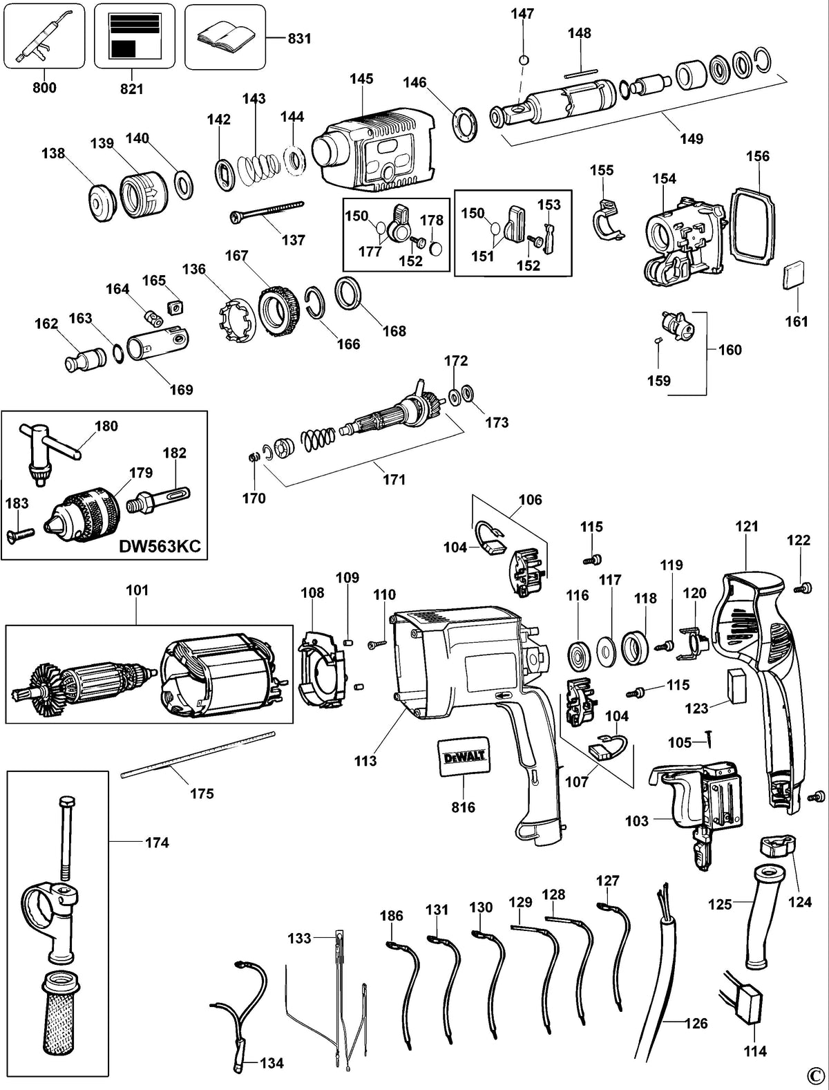 Vue éclatée DeWalt DW563 Type 3 - planche 1