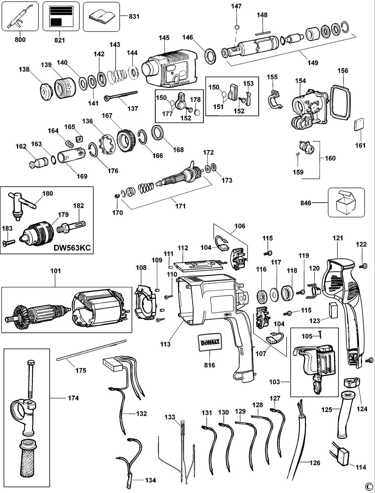 Vue éclatée DeWalt DW563K Type 1 - planche 1