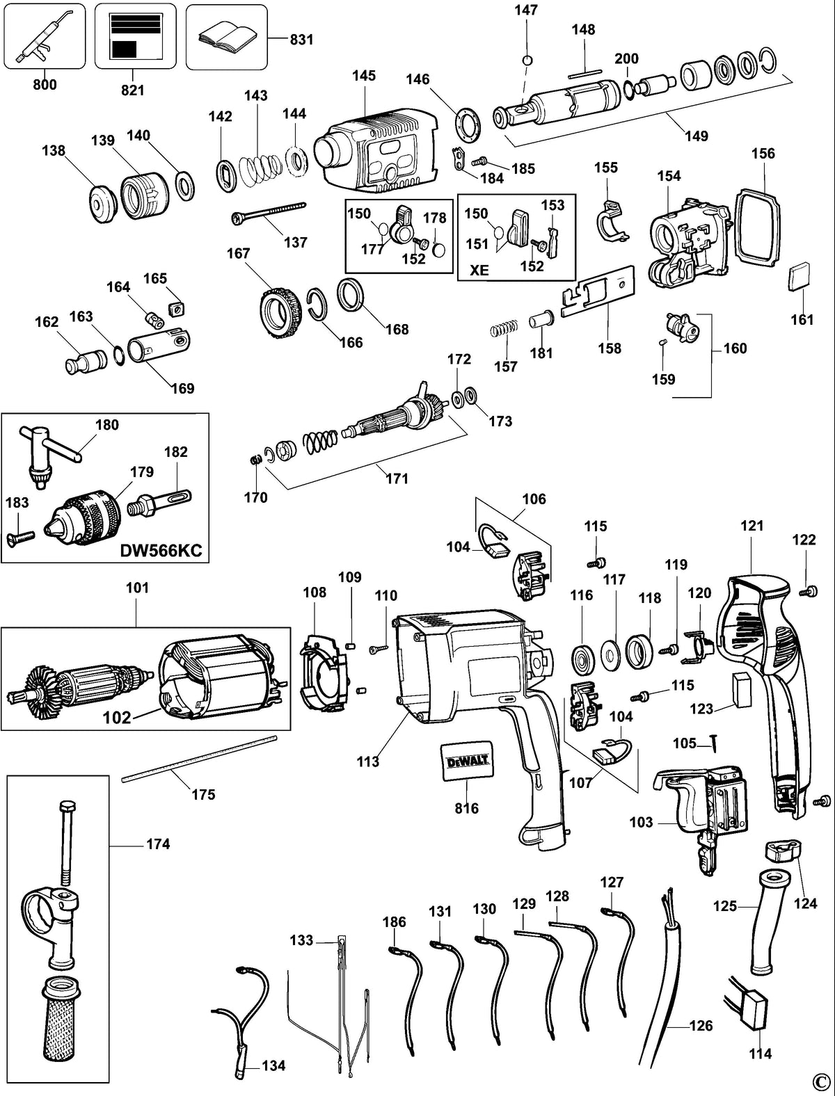 Vue éclatée DeWalt DW566K Type 4 - planche 1
